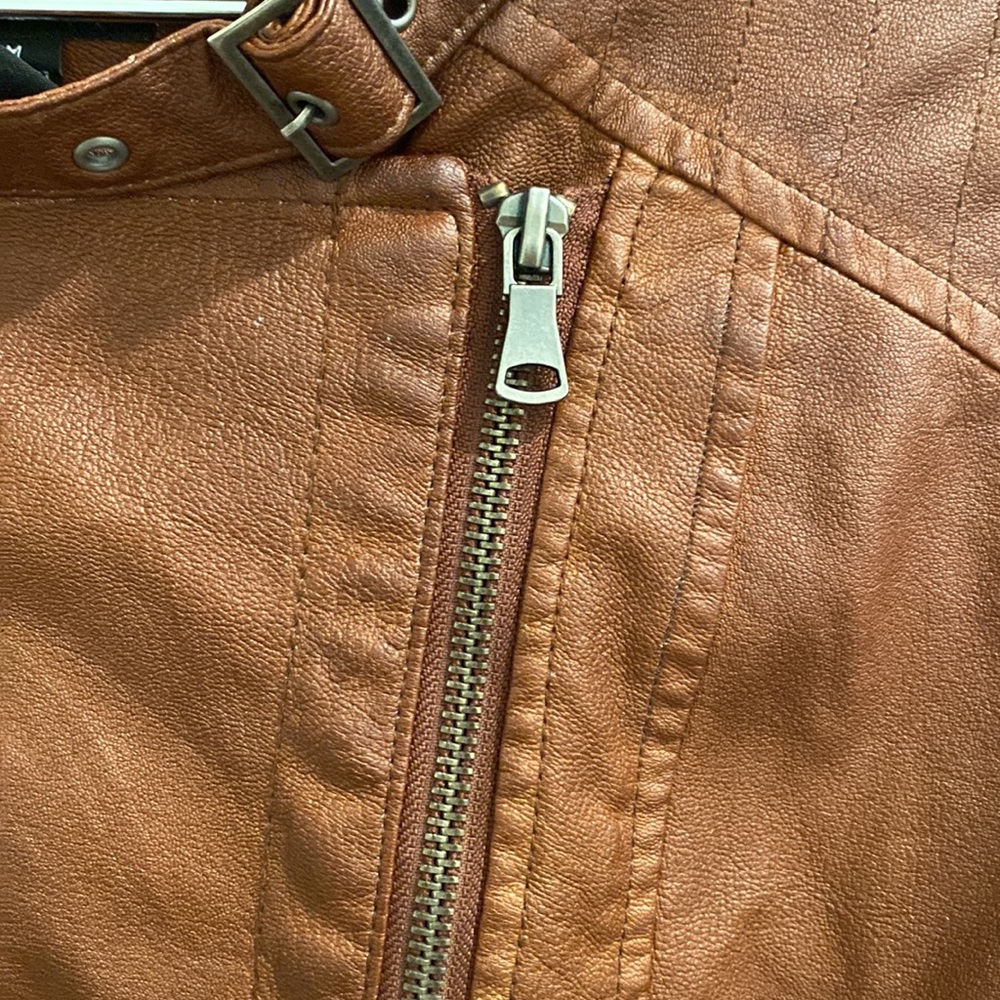 ana Faux Brown Leather Jacket Size Medium Moto Zipper - Picture 5 of 12
